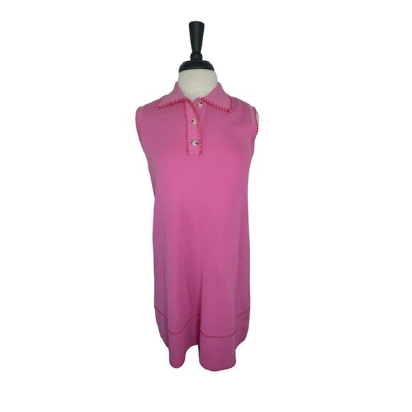 ENTRO Amelia Mini Polo Dress Pink Knit Orange Trim Sleeveless Collared Sz S - Picture 1 of 12